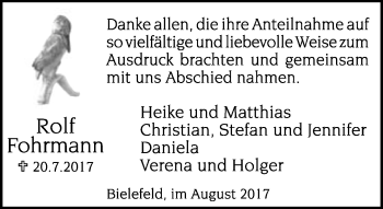 Traueranzeige von Rolf Fohrmann von Neue Westfälische