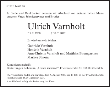 Traueranzeige von Ulrich Varnholt von Neue Westfälische