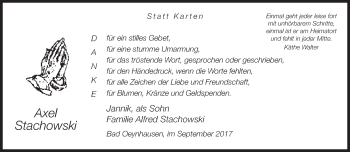 Traueranzeige von Axel Stachowski von Neue Westfälische