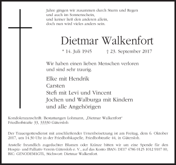 Traueranzeige von Dietmar Walkenfort von Neue Westfälische