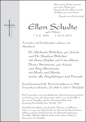 Traueranzeige von Ellen Schulte von Neue Westfälische