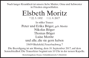Traueranzeige von Elsbeth Moritz von Neue Westfälische