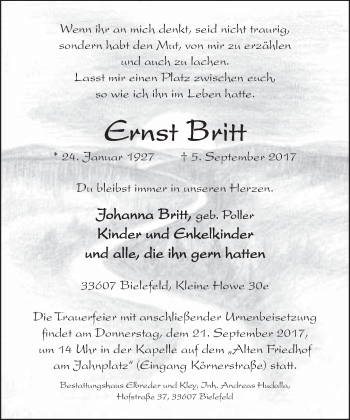 Traueranzeige von Ernst Britt von Neue Westfälische