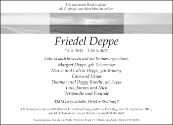 Traueranzeige von Friedel Deppe von Neue Westfälische