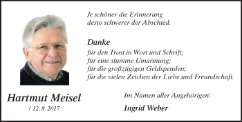 Traueranzeige von Hartmut Meisel von Neue Westfälische