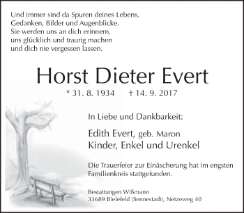 Traueranzeige von Horst Dieter Evert von Neue Westfälische