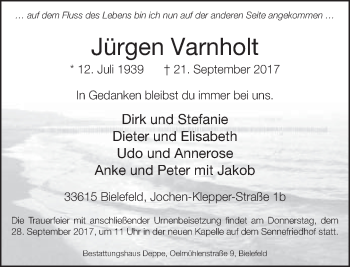 Traueranzeige von Jürgen Varnholt von Neue Westfälische