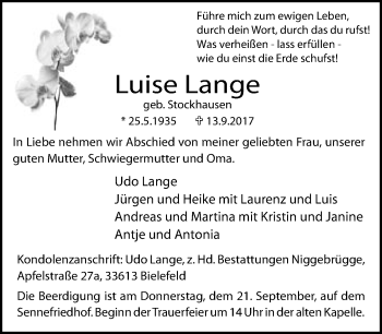 Traueranzeige von Luise Lange von Neue Westfälische
