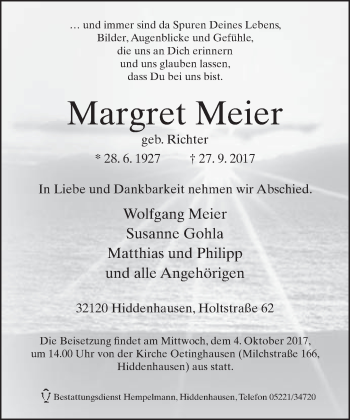 Traueranzeige von Margret Meier von Neue Westfälische