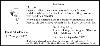 Traueranzeige von Paul Maibaum von Neue Westfälische
