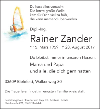 Traueranzeige von Rainer Zander von Neue Westfälische