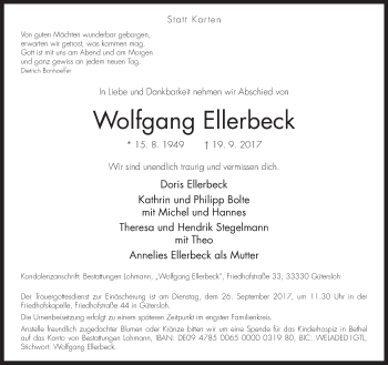 Traueranzeige von Wolfgang Ellerbeck von Neue Westfälische