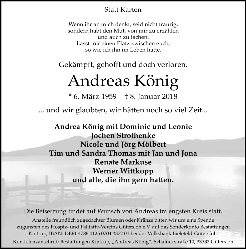  Traueranzeige für Andreas König vom 10.01.2018 aus Neue Westfälische