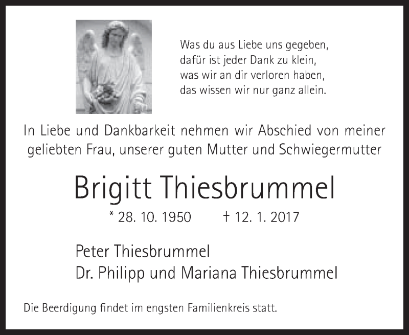  Traueranzeige für Brigitt Thiesbrummel vom 17.01.2018 aus Neue Westfälische