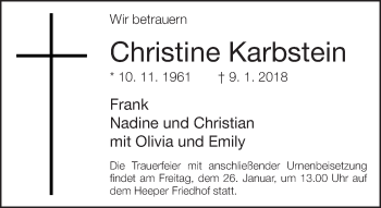 Traueranzeige von Christine Karbstein von Neue Westfälische
