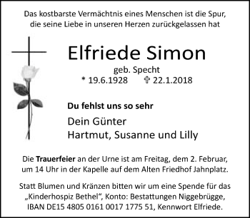 Traueranzeige von Elfriede Simon von Neue Westfälische