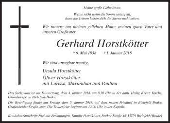 Traueranzeige von Gerhard Horstkötter von Neue Westfälische
