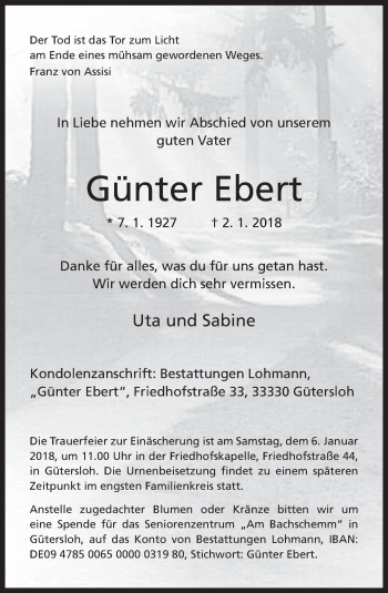 Traueranzeige von Günter Ebert von Neue Westfälische