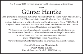 Traueranzeige von Günter Hantke von Neue Westfälische