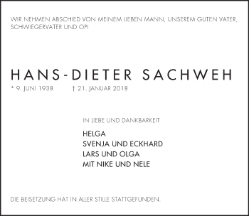Traueranzeige von Hans-Dieter Sachweh von Neue Westfälische