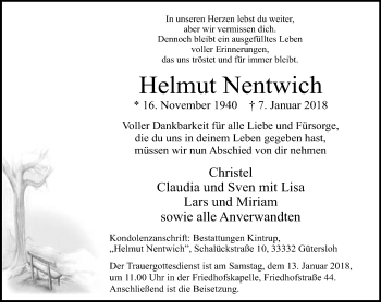Traueranzeige von Helmut Nentwich von Neue Westfälische