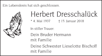 Traueranzeige von Herbert Dresschalück von Neue Westfälische