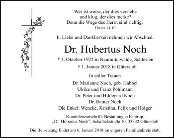 Traueranzeige von Hubertus Noch von Neue Westfälische