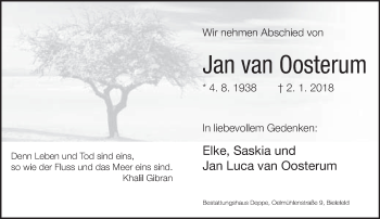 Traueranzeige von Jan van Oosterum von Neue Westfälische