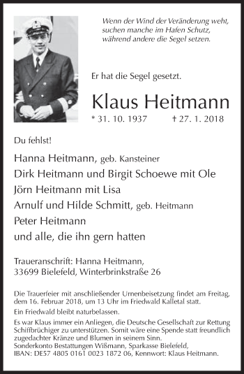 Traueranzeige von Klaus Heitmann von Neue Westfälische