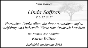 Traueranzeige von Linda Saffran von Neue Westfälische