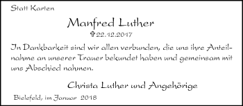 Traueranzeige von Manfred Luther von Neue Westfälische