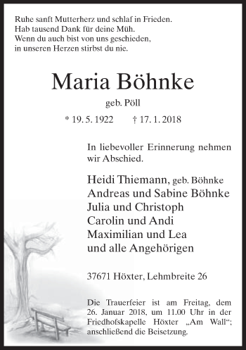 Traueranzeige von Maria Böhnke von Neue Westfälische