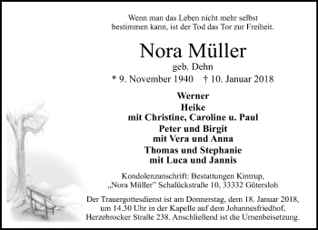 Traueranzeige von Nora Müller von Neue Westfälische