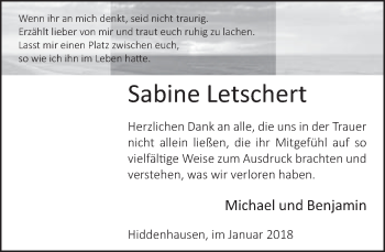 Traueranzeige von Sabine Letschert von Neue Westfälische