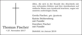 Traueranzeige von Thomas Fischer von Neue Westfälische