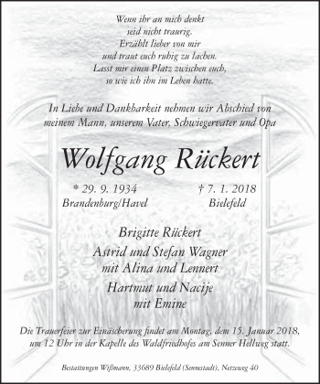 Traueranzeige von Wolfgang Rückert von Neue Westfälische