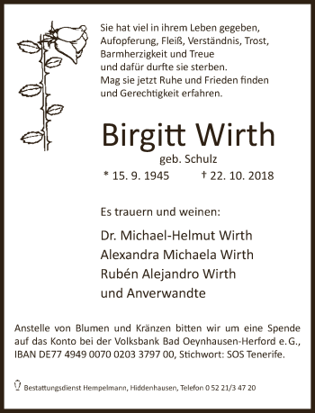 Traueranzeige von Birgitt Wirth von Neue Westfälische