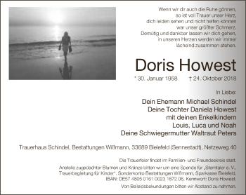 Traueranzeige von Doris Howest von Neue Westfälische