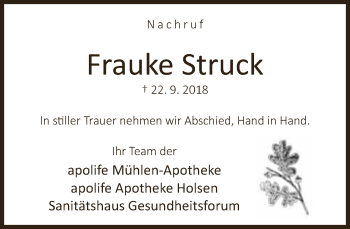 Traueranzeige von Frauke Struck von Neue Westfälische