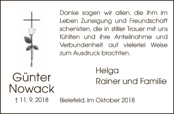 Traueranzeige von Günter Nowack von Neue Westfälische