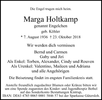 Traueranzeige von Marga Holtkamp von Neue Westfälische
