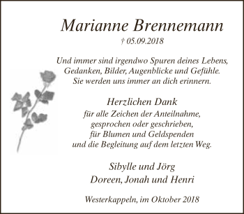 Traueranzeige von Marianne Brennemann von Neue Westfälische