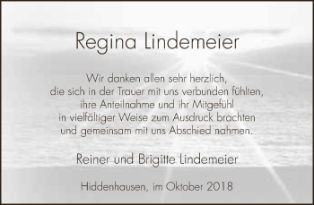 Traueranzeige von Regina Lindemeier von Neue Westfälische
