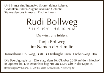 Traueranzeige von Rudi Bollweg von Neue Westfälische