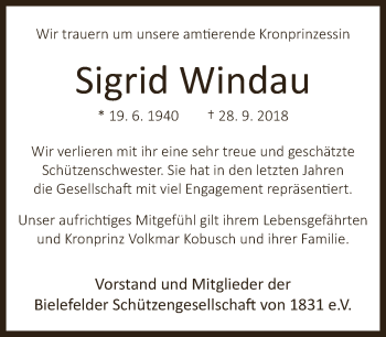 Traueranzeige von Sigrid Windau von Neue Westfälische