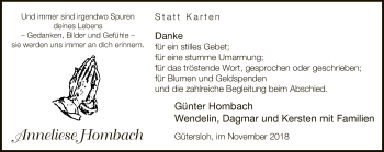 Traueranzeige von Annelise Hombach von Neue Westfälische