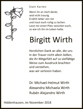 Traueranzeige von Birgitt Wirth von Neue Westfälische