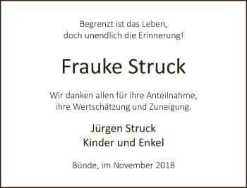 Traueranzeige von Frauke Struck von Neue Westfälische