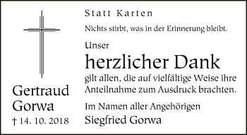 Traueranzeige von Gertraud Gorwa von Neue Westfälische