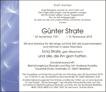 Traueranzeige von Günter Strate von Neue Westfälische